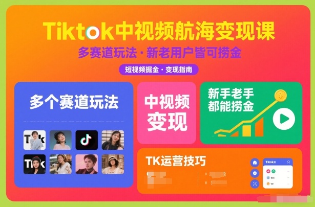 Tiktok中视频航海变现课，多个赛道玩法，新手老手都能在TK中视频捞金-水滴知识网