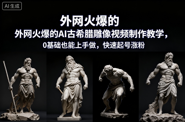 外网火爆的AI古希腊雕像视频制作教学，0基础也能上手做，快速起号涨粉-水滴知识网