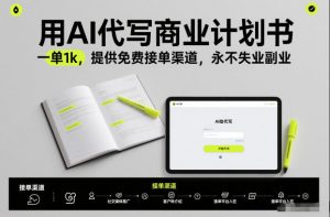 用AI代写商业计划书，一单1k，提供免费接单渠道，永不失业副业-水滴知识网