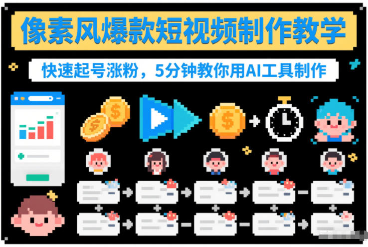 像素风爆款短视频制作教学,快速起号涨粉,5分钟教你用AI工具制作-水滴知识网