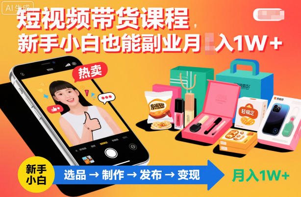 短视频带货课程,新手小白也能副业月入1W+,轻松搞定-水滴知识网