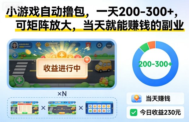 小游戏自动撸包，一天200-300+，可矩阵放大，当天就能賺钱的副业【揭秘】-水滴知识网