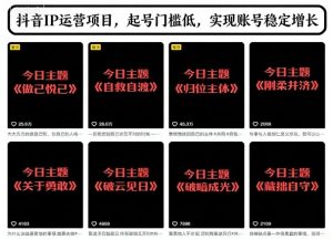 抖音IP运营项目,抖音今日主题玩法,起号门槛低,实现账号稳定增长-水滴知识网