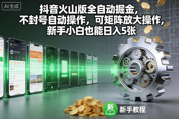 抖音火山版全自动掘金，不封号自动操作，可矩阵放大操作，新手小白也能日入5张【揭秘】-水滴知识网