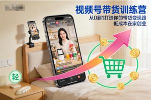 视频号带货训练营,从0到1打造你的带货变现路,低成本在家创业-水滴知识网