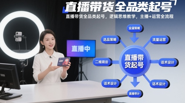 直播带货全品类起号，逻辑思维教学，主播+运营全流程-水滴知识网
