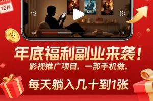 年底福利副业来袭！影视推广项目，一部手机做，每天躺入几十到1张【揭秘】-水滴知识网