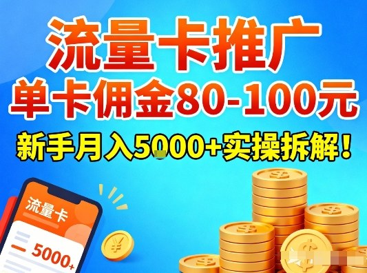 流量卡推广,单卡佣金80-100,新手月入5k+实操拆解!-水滴知识网