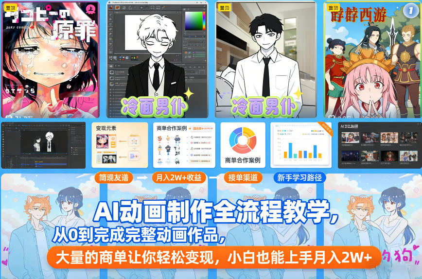 AI动画制作全流程教学,从0到完成完整动画作品,大量的商单让你轻松变现,小白也能上手月入2W+-水滴知识网