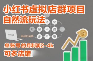 小红书虚拟店群项目,自然流玩法,批量自动化,稳定不费号,单账号的月利润2-4k,可多店矩阵-水滴知识网