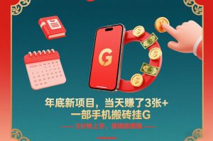 年底新项目，当天賺了3张+，一部手机搬砖挂G，5分钟上手，保姆级教程【揭秘】-水滴知识网