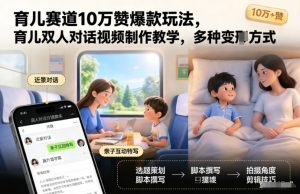育儿赛道10万赞爆款玩法，育儿双人对话视频制作教学，多种变现方式-水滴知识网