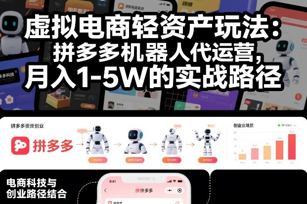 虚拟电商轻资产玩法:拼多多机器人代运营,月入1-5W的实战路径【揭秘】-水滴知识网