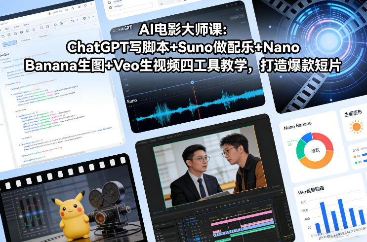 AI电影大师课:ChatGPT写脚本+Suno做配乐+Nano Banana生图+Veo生视频,打造爆款短片-水滴知识网