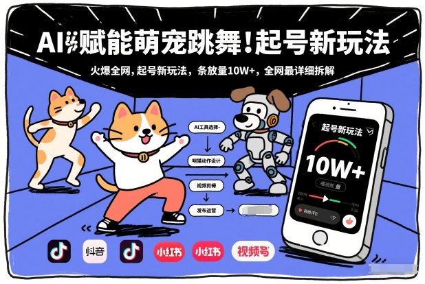 AI赋能萌宠跳舞，火爆全网，起号新玩法，条条播放量10W+，全网最详细拆解-水滴知识网