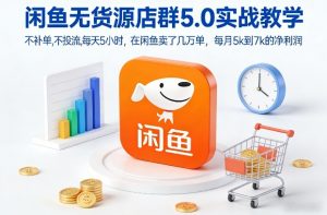 闲鱼无货源店群5.0实战教学，不补单，不投流，每天5小时，在闲鱼卖了几万单，每月5k到7k的净利润-水滴知识网