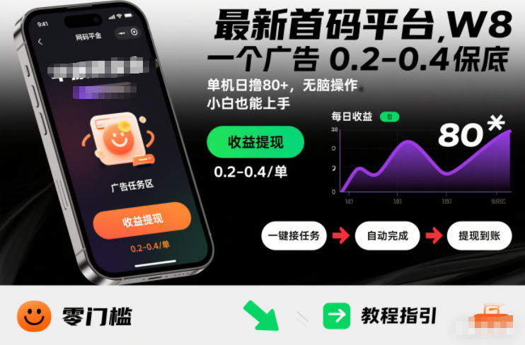 最新首码平台，一个广告 0.2-0.4 保底，单机日撸80+，可矩阵无脑操作，小白也能上手【揭秘】-水滴知识网