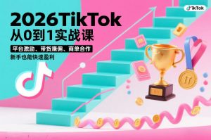 2026TikTok从0到1实战课，平台激励、带货賺佣、商单合作，新手也能快速盈利（3天直播课）-水滴知识网