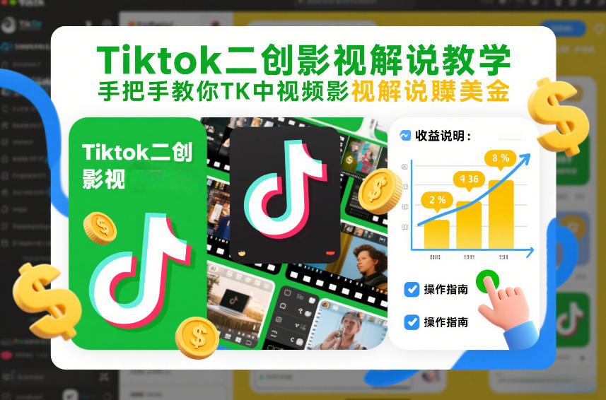 Tiktok二创影视解说教学,手把手教你TK中视频影视解说賺美金(更新26年1月)-水滴知识网