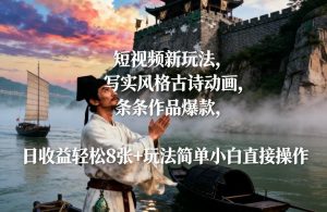 短视频新玩法,写实风格古诗动画,条条作品爆款,日收益轻松8张+玩法简单小白直接操作-水滴知识网