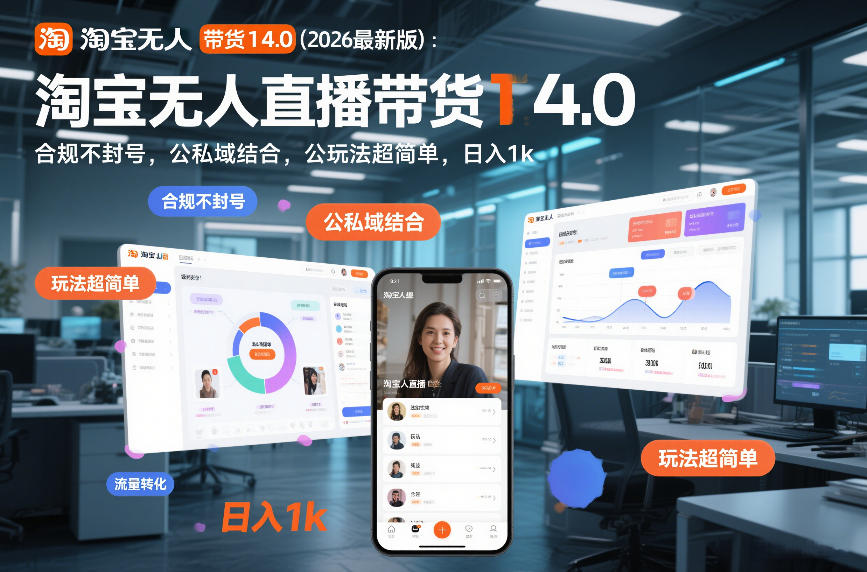 淘宝无人直播带货14.0(2026最新版):合规不封号,公私域结合,玩法超简单,日入1k+【揭秘】-水滴知识网