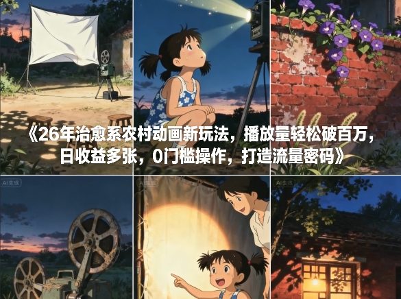26年治愈系农村动画新玩法，播放量轻松破百万，日收益多张，0门槛操作，打造流量密码-水滴知识网