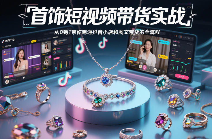首饰短视频带货实战,从0到1带你跑通抖音小店和图文带货的全流程-水滴知识网