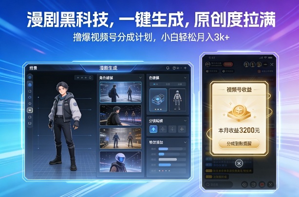 漫剧黑科技,一键生成,原创度拉满,撸爆视频号分成计划,小白轻松月入3k+-水滴知识网