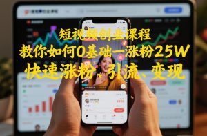 短视频创业课程,教你如何0基础一天涨粉25W,快速涨粉、引流、变现-水滴知识网