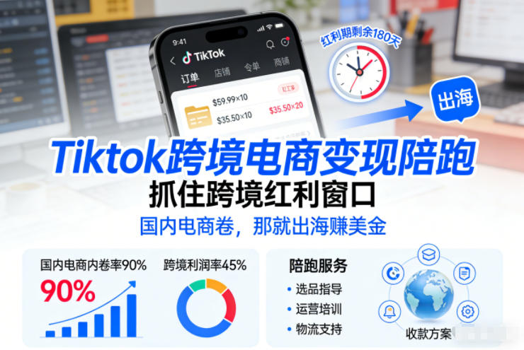 Tiktok跨境电商变现陪跑,抓住跨境红利窗口,国内电商卷,那就出海賺美金-水滴知识网