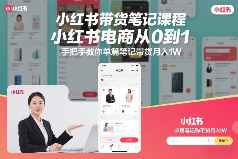 小红书带货笔记课程,小红书电商从0到1,手把手教你单篇笔记带货月入1W-水滴知识网