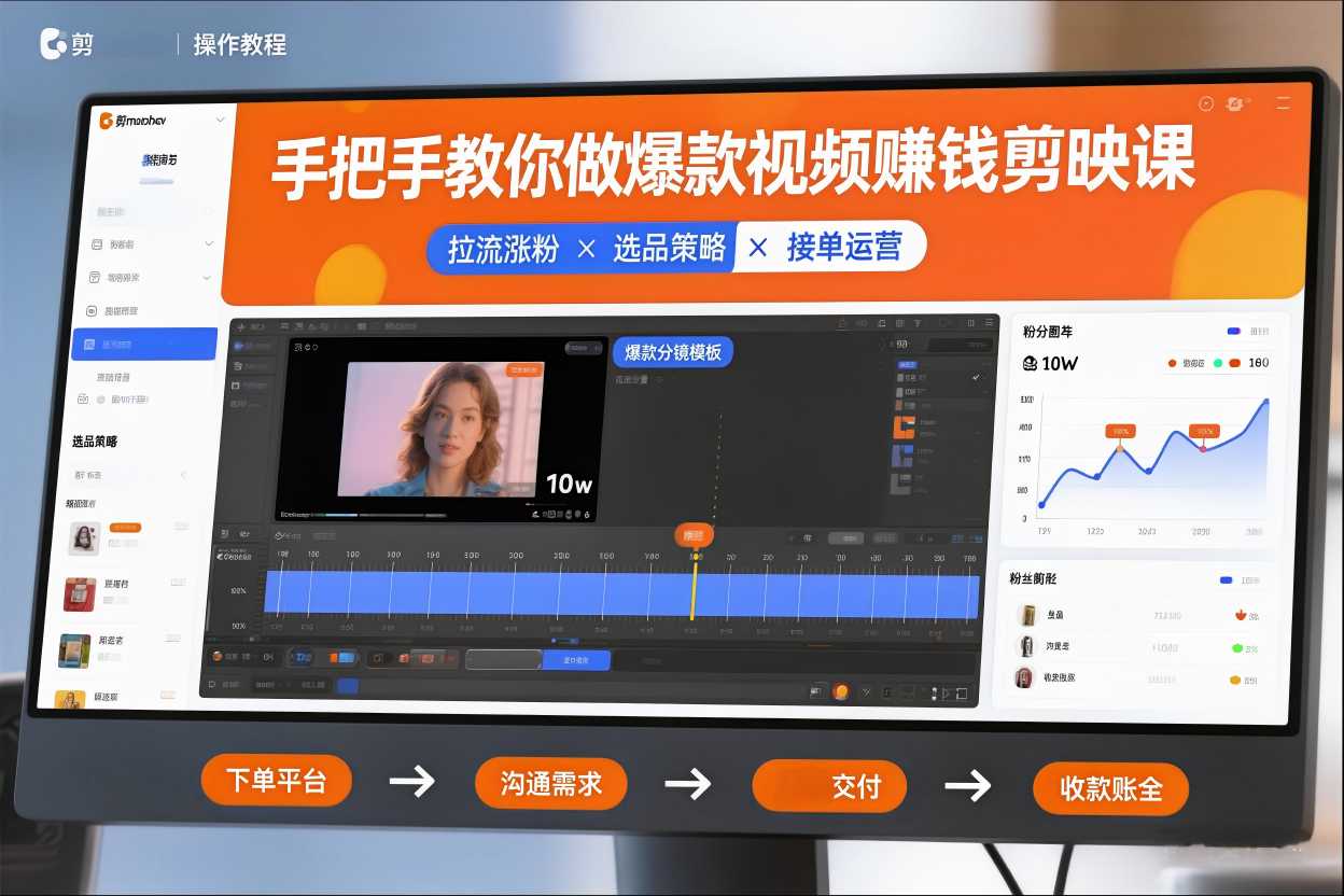 手把手教你做爆款视频赚钱剪映课,手把手教学拉流涨粉、选品策略和接单运营(更新2026)-水滴知识网