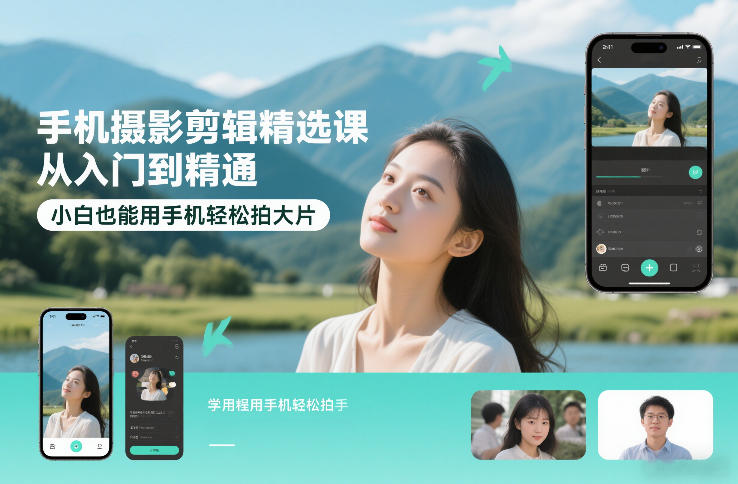 手机摄影剪辑精选课，从入门到精通，小白也能用手机轻松拍大片-水滴知识网
