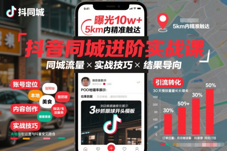 抖音同城进阶实战课,助你同城流量拿到结果-水滴知识网
