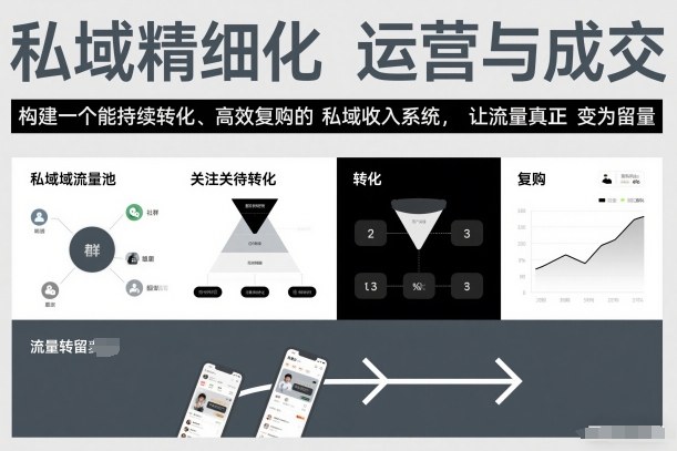 私域精细化运营与成交,构建一个能持续转化、高效复购的私域收入系统,让流量真正变为留量-水滴知识网