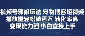 视频号邪修玩法宠物博客短视频，播放量轻松破百万，转化率高，变现能力强，小白直接上手-水滴知识网