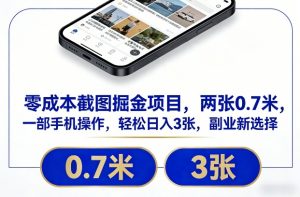 零成本截图掘金项目,两张0.7米,一部手机操作,轻松日入3张,副业新选择【揭秘】-水滴知识网