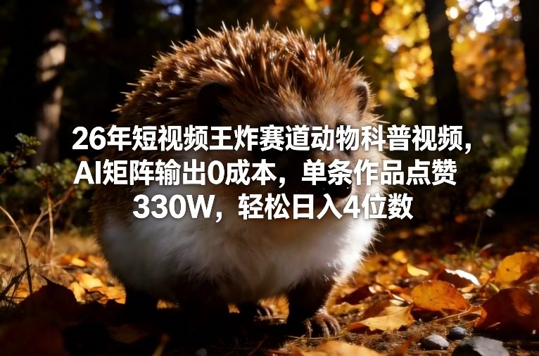 26年短视频王炸赛道动物科普视频，AI矩阵输出0成本，单条作品点赞330W，轻松日入4位数-水滴知识网