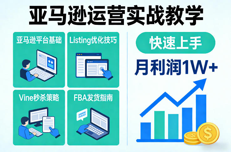 亚马逊运营实战教学，亚马逊平台+Listing优化+Vine秒杀+FBA发货等，快速上手，实现店铺月利润1W-水滴知识网