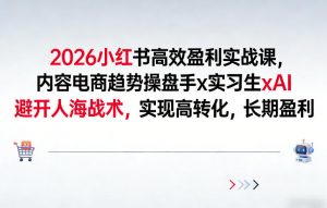 2026小红书高效盈利实战课，内容电商趋势操盘手x实习生xAI，避开人海战术，实现高转化，长期盈利-水滴知识网