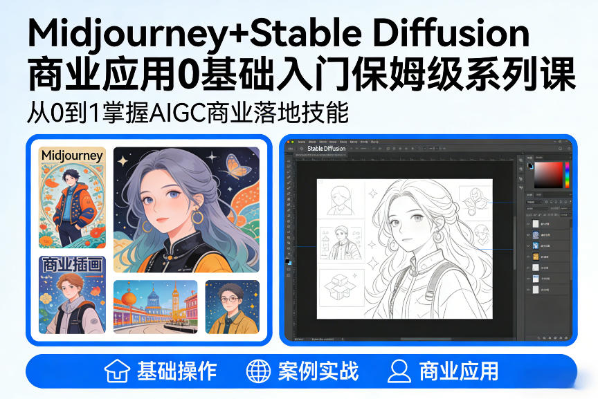 AIGC商业应用Midjourney+Stable Diffusion教程，0基础入门保姆级系列课-水滴知识网
