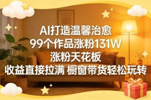 AI打造温馨治愈，99个作品涨粉131W，涨粉天花板，收益直接拉满，橱窗带货轻松玩转-水滴知识网