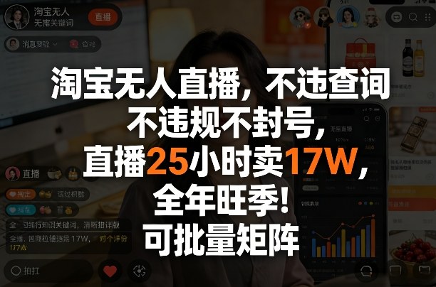 淘宝无人直播,不违规不封号,直播25小时卖17W,全年旺季!可批量矩阵【揭秘】-水滴知识网