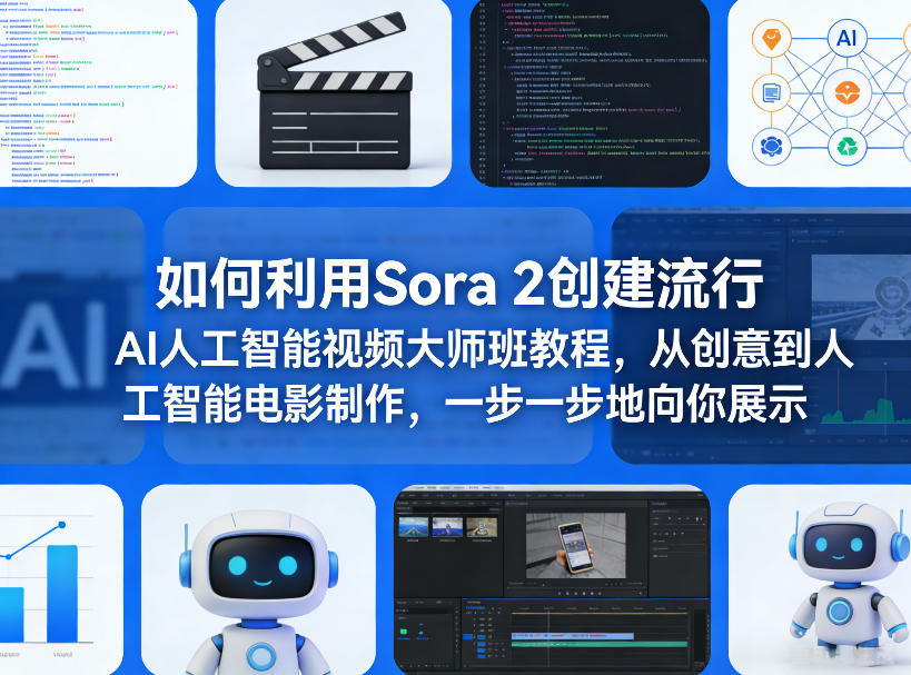 如何利用Sora 2创建流行AI人工智能视频大师班教程,从创意到人工智能电影制作,一步一步地向你展示-水滴知识网