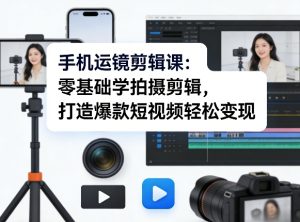 手机运镜剪辑课:零基础学拍摄剪辑,打造爆款短视频轻松变现-水滴知识网