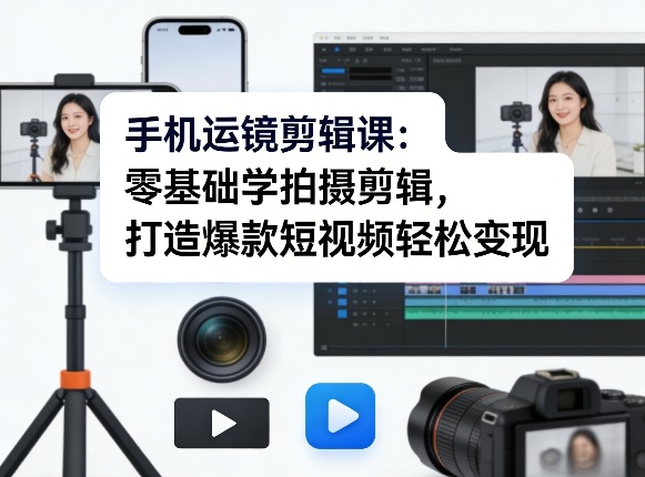 手机运镜剪辑课:零基础学拍摄剪辑,打造爆款短视频轻松变现-水滴知识网