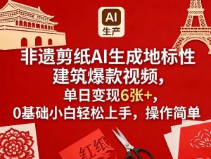 非遗剪纸AI生成地标性建筑爆款视频，单日变现6张+，0基础小白轻松上手，操作简单-水滴知识网