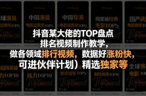 抖音某大佬的TOP盘点排名视频制作，做各领域排行视频，数据好涨粉快，可进伙伴计划＋精选独家等-水滴知识网