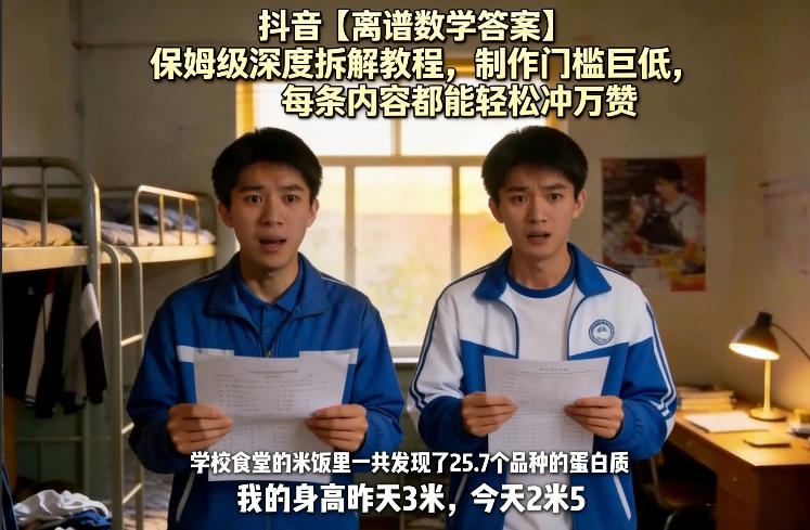 抖音【离谱数学答案】保姆级深度拆解教程,制作门槛巨低,每条内容都能轻松冲万赞,附详细步骤-水滴知识网