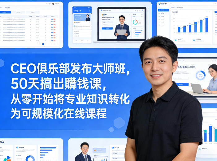 CEO俱乐部发布大师班,50天搞出賺钱课,从零开始将专业知识转化为可规模化在线课程-水滴知识网